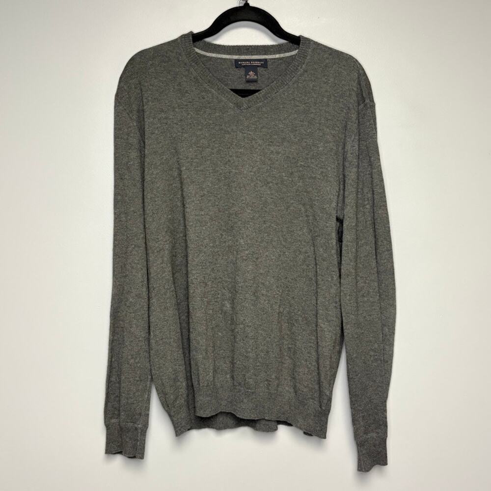 Banana Republic Grey Dad Academia Preppy Cashmere Blend V-Neck Mens Sweater Sz L